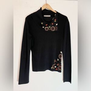 5 for $25🔥Michelle Renee Ribbed Slinky Black Embroidered Collared Blouse Large